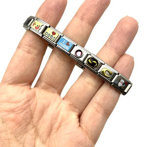 Vintage 00s D'linQ Italian Stretch Charm Bracelet 17 Links 7 Charms Millennial